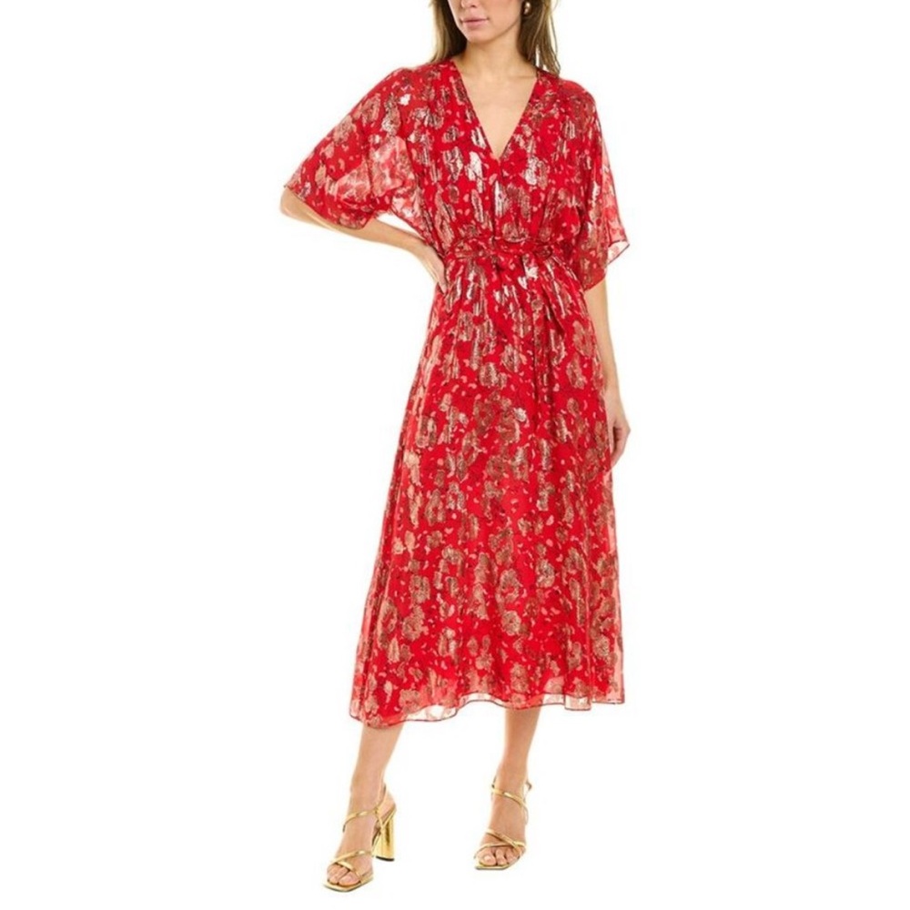Ba&sh Silk Blend Metallic Floral Rouge lady Tee Dress L